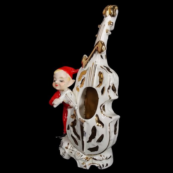 Vtg 1956 Lipper & Mann Red Pixie Elf Playing Violin Cello Musical Figurine Japan - Picture 2 of 13